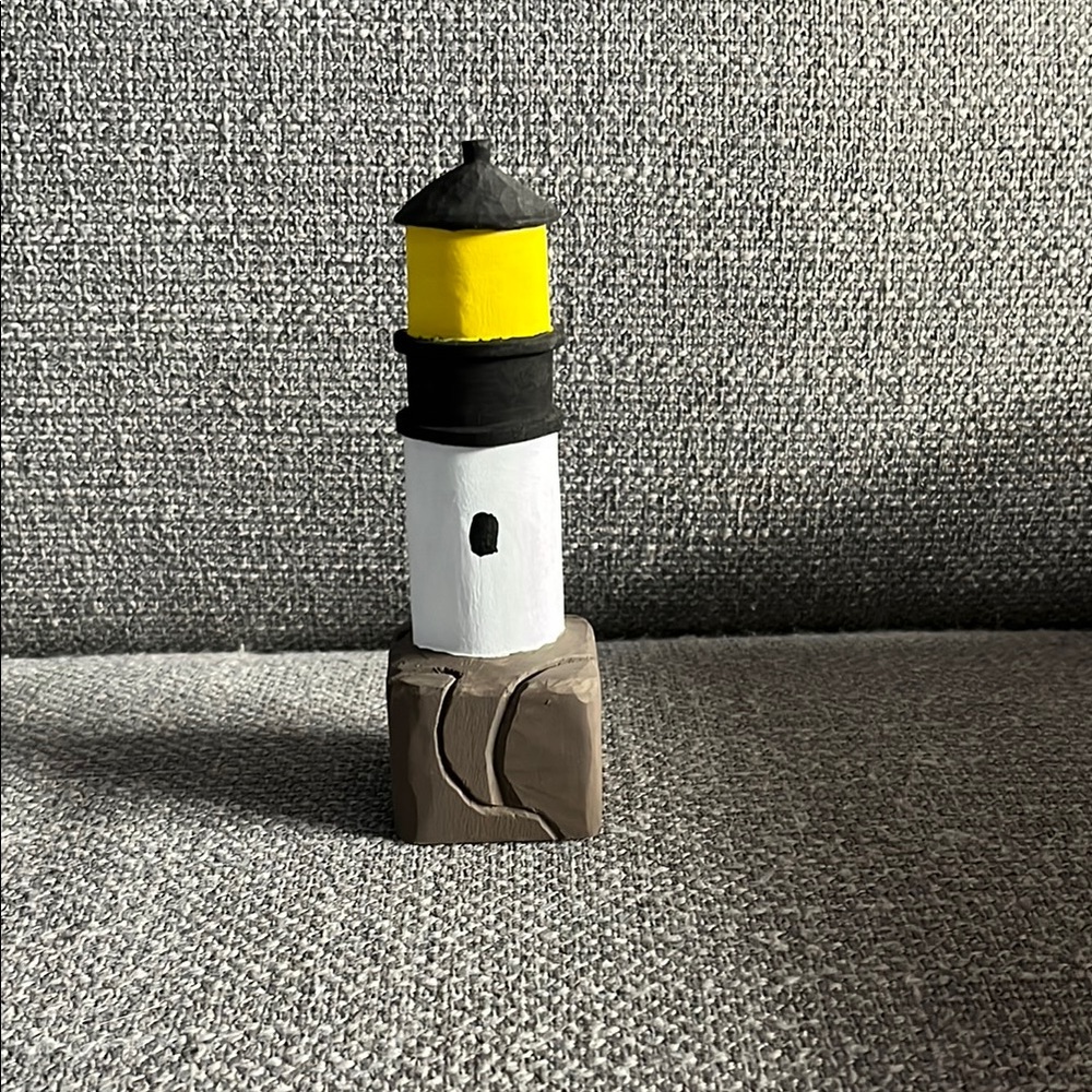 Handcrafted Yellow and Black Lighthouse Figurine